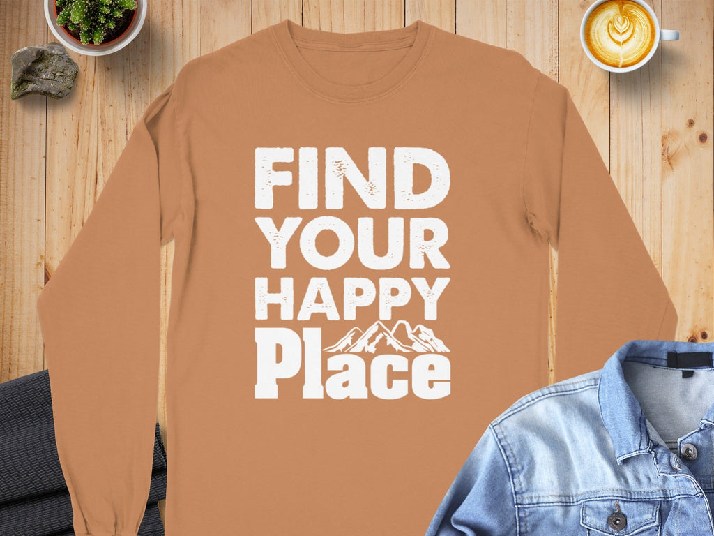Find Your Happy Place With Mountains Graphic Long Sleeve T-Shirt