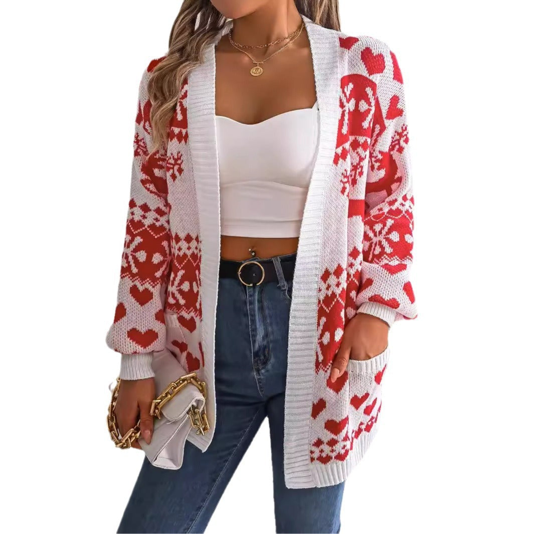 Women's Christmas Deer Print Cardigan Sweater