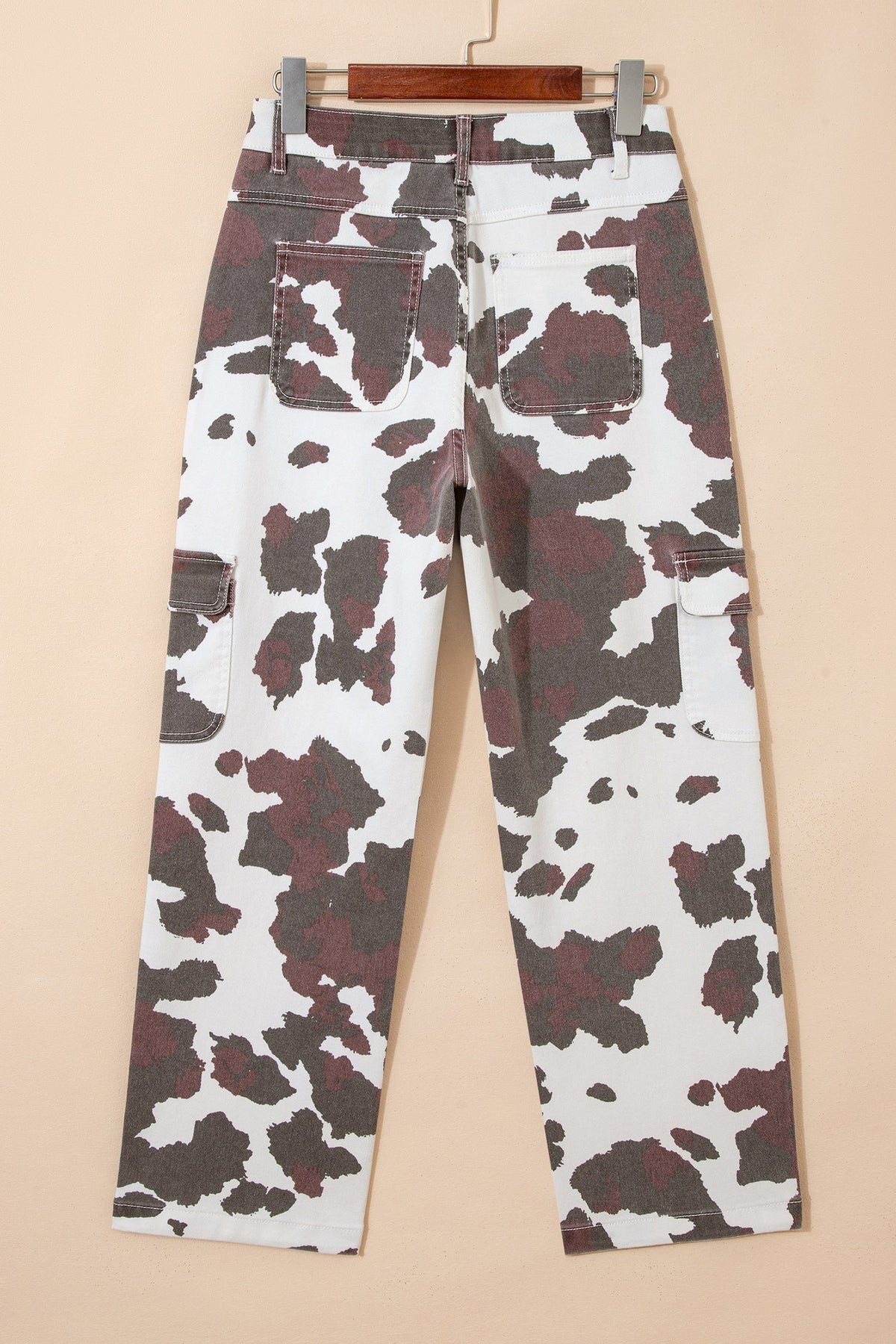 Western Cow Spot Cargo Pocket Straight Leg Jeans