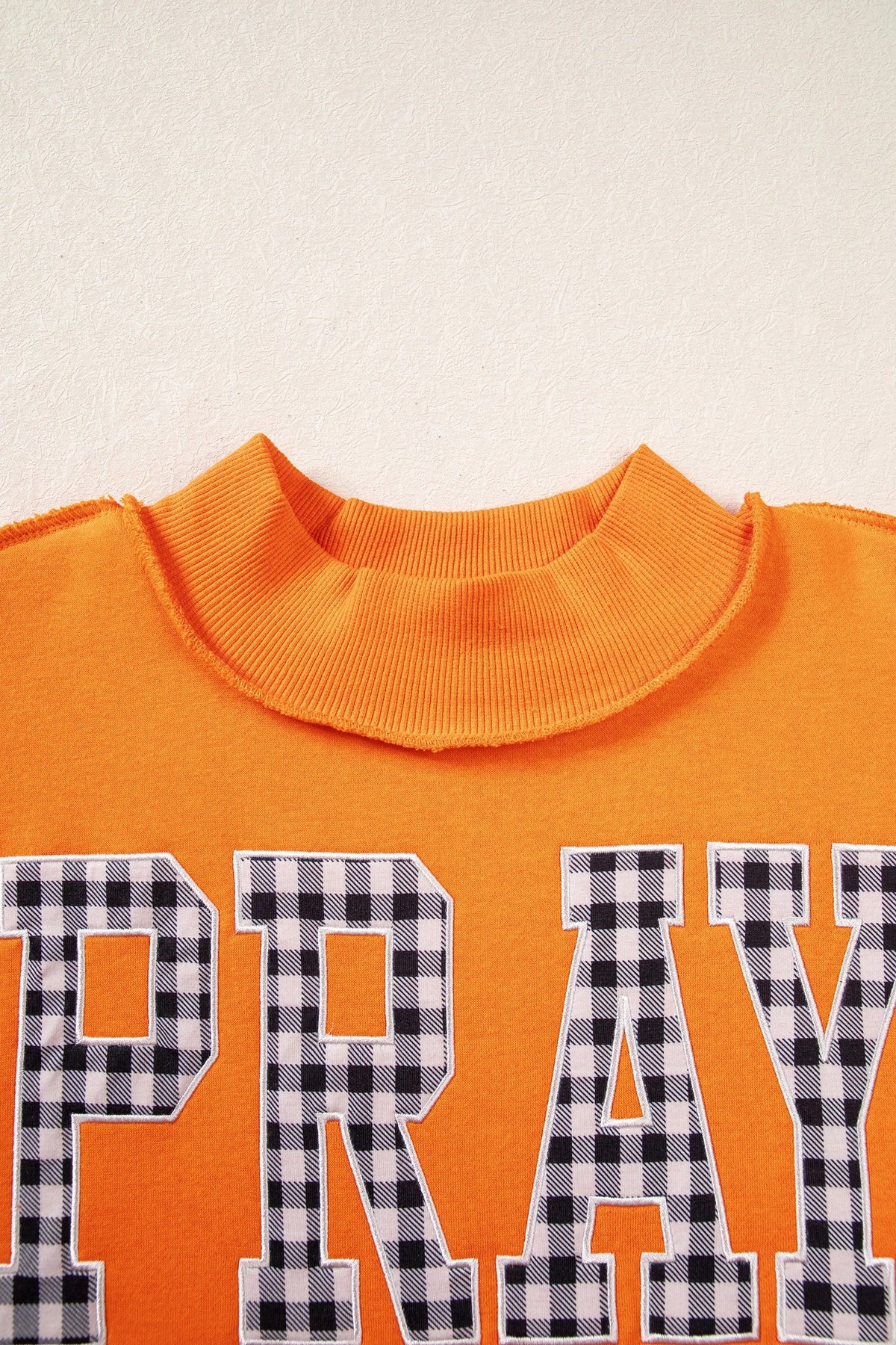 PRAY Letter Print Embroidered Mock Neck Sweatshirt