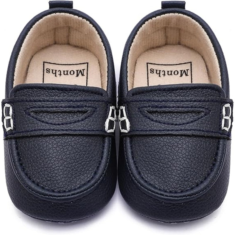Moceen Baby Boys 12 -18 Months Navy Loafers Soft Sole PU Leather Moccasins Shoes