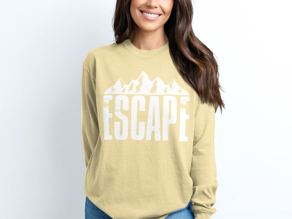 Escape to Nature with Mountain Graphic Art Long Sleeve T-Shirt