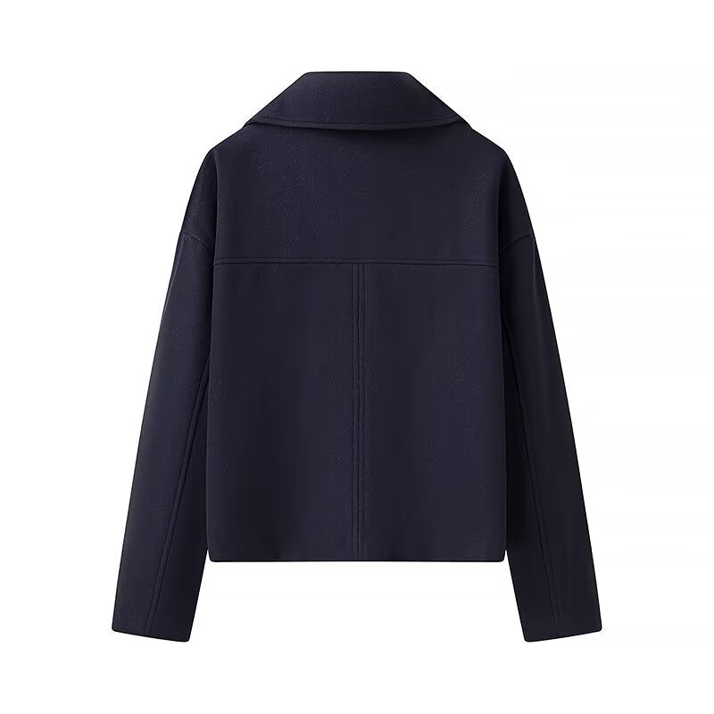 Women Clothing Autumn Winter Casual Collared Double Breasted Woolen Coat Top Women