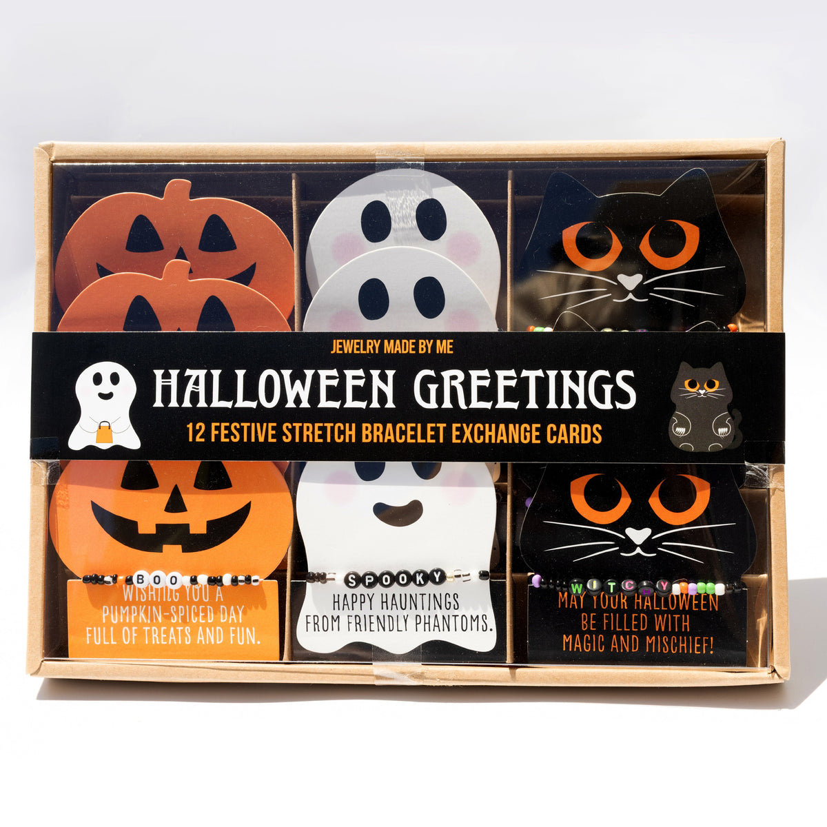 Halloween Greetings Beaded Bracelet Exchange Cards Boo-Basket Stuffer