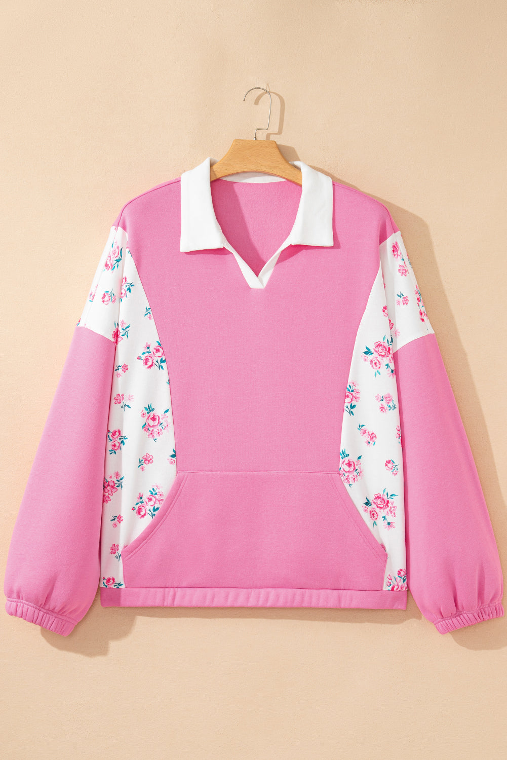 Plus Size Floral Patchwork Elastic Cuff Top