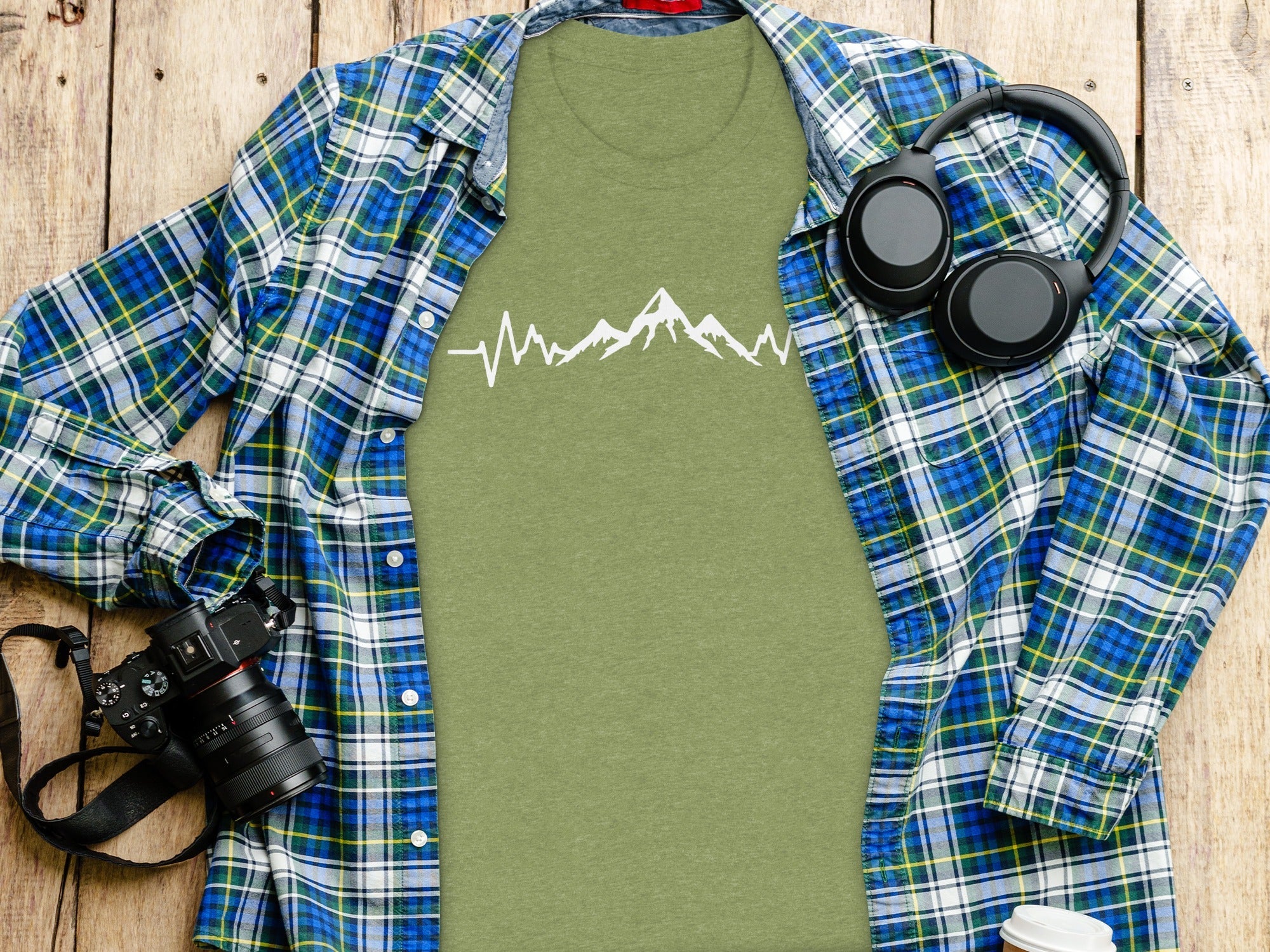 Mountain Heartbeat Line Illustration Graphic Design T-Shirt