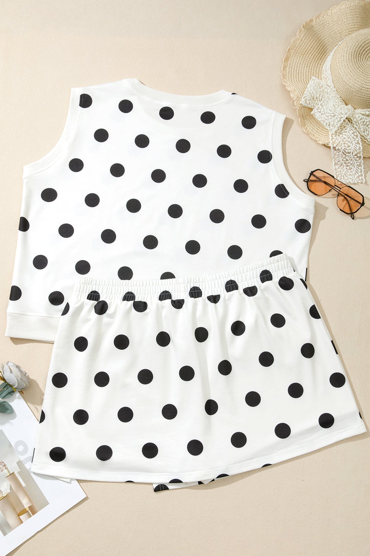Plus Size Polka Dot Tank & Split Skort Set