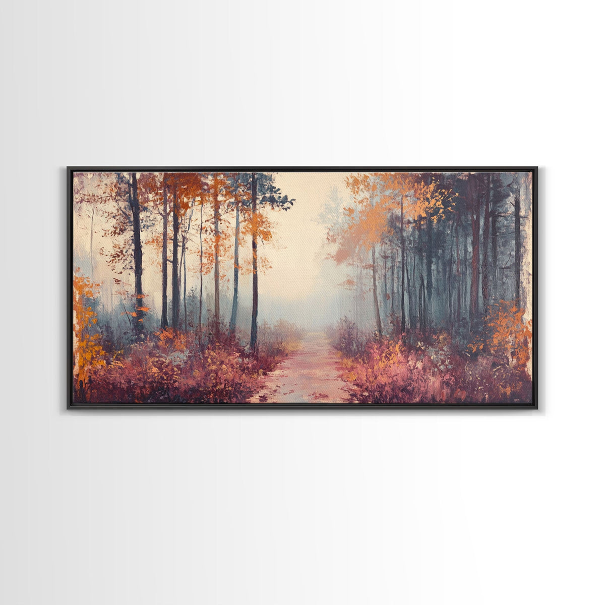 Misty Autumn Woods Framed Canvas Print, Moody Fall Pathway Art, Fall Home Decor, Modern Farmhouse Seasonal Wall Art, Holiday Gift Idea
