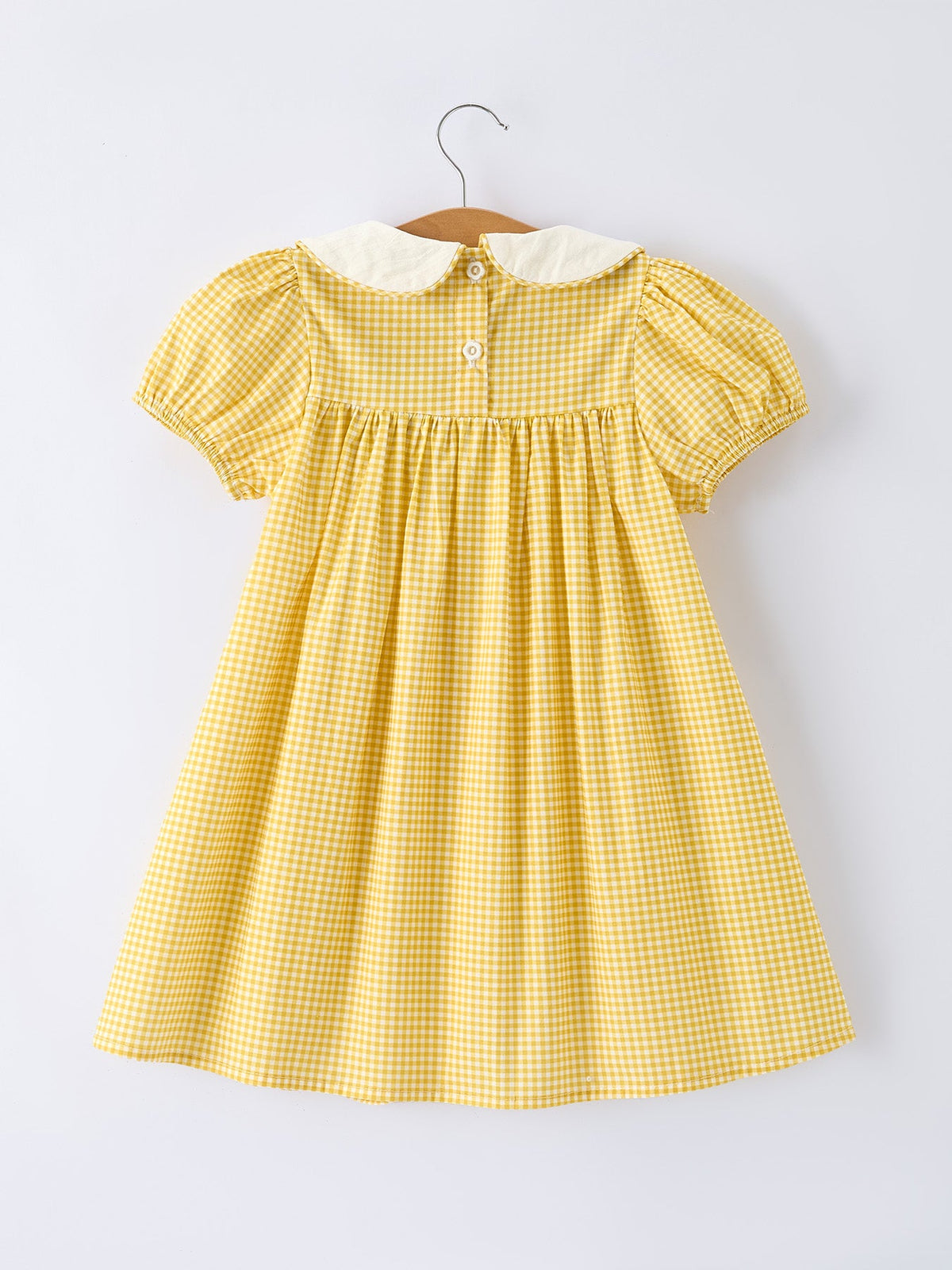 Yellow Goose Embroidered Smocked Plaid Dress
