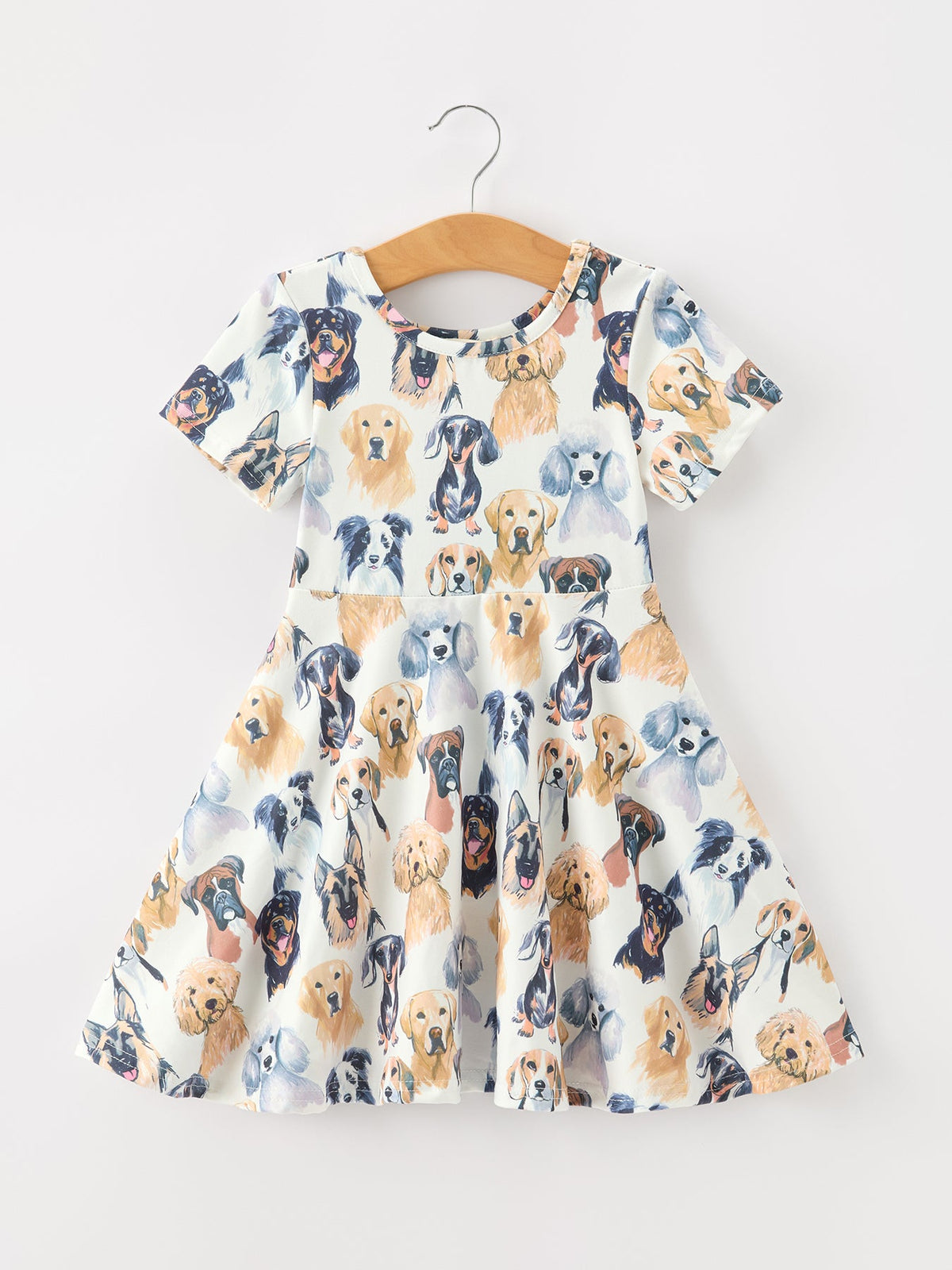 Dog Print Girls Short Sleeve Twirl Dress
