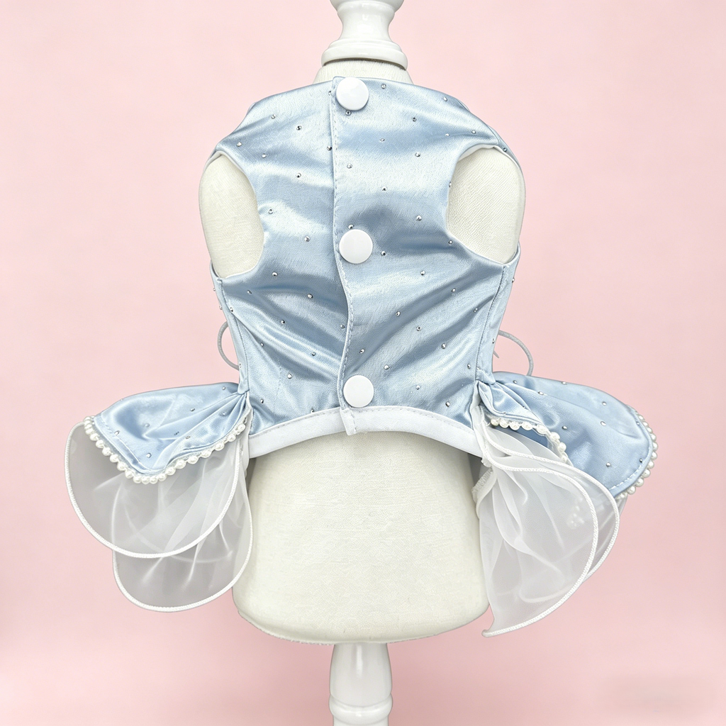 Blue Satin Dog Wedding Dress with Bow
