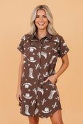 Western Cowgirl Cactus Raw Edge Denim Dress