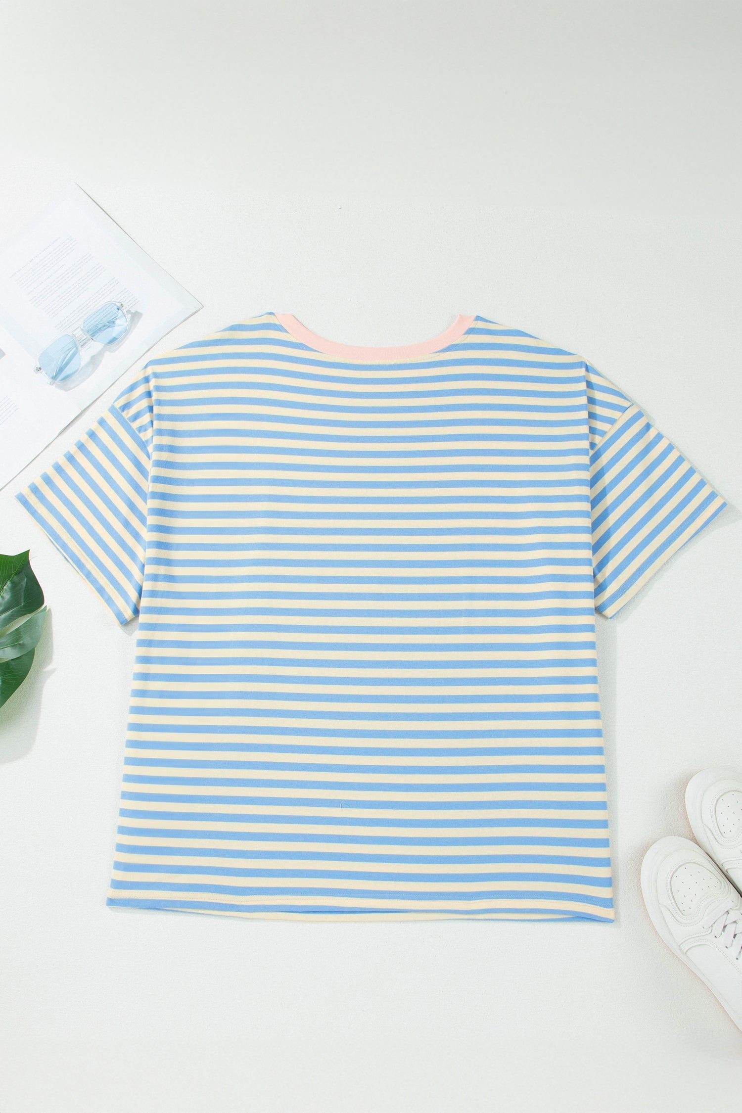 Plus Size Stripe Contrast Trim Short Sleeve Tee