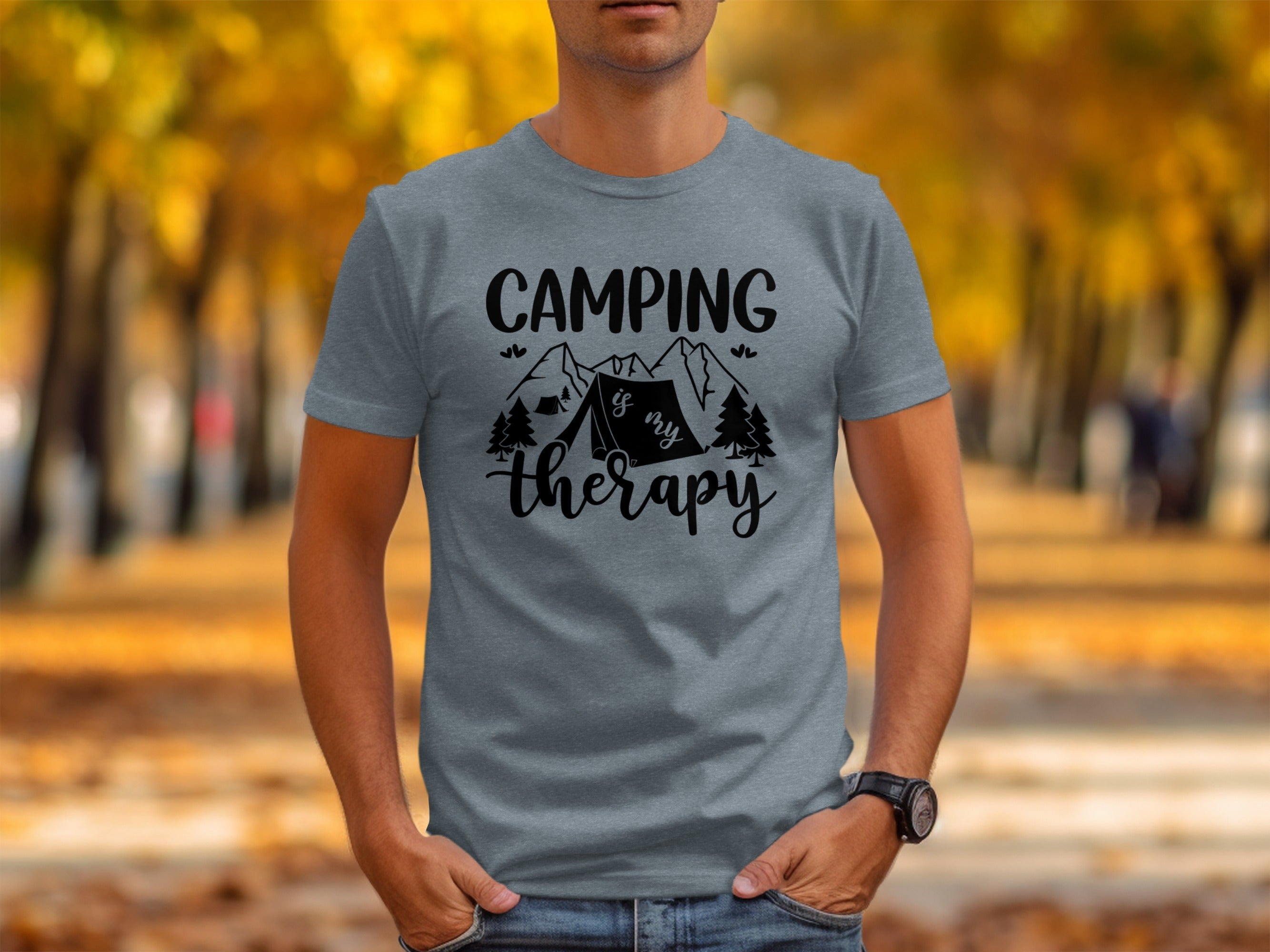 Camping Is My Therapy Mountain Design Graphic T-Shirt