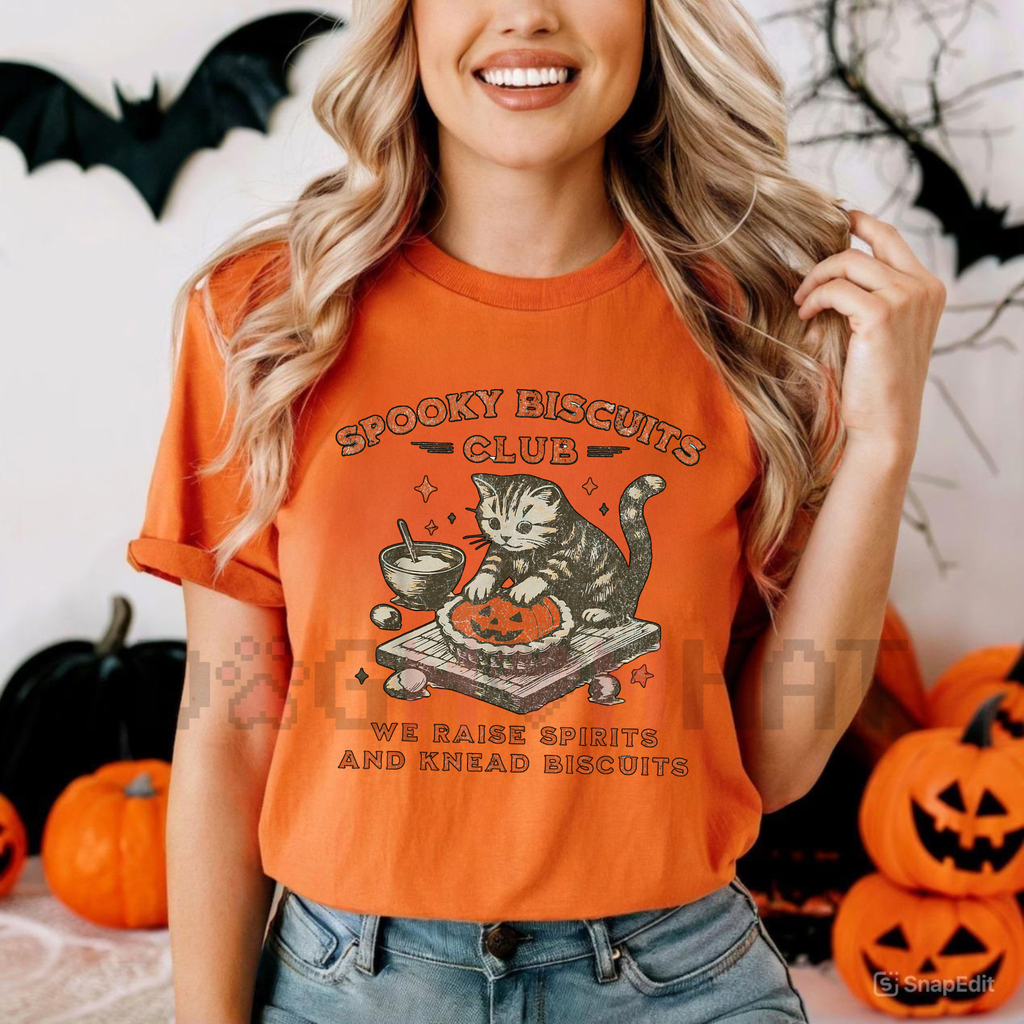 Spooky Biscuits Club Shirt – Halloween Cat T-Shirt, Pumpkin Pie Tee
