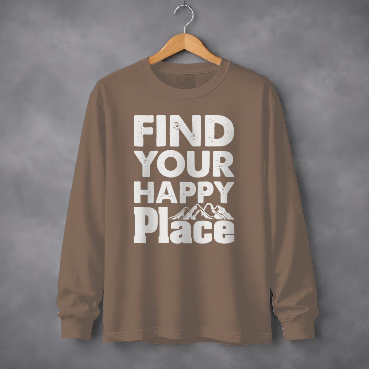 Find Your Happy Place With Mountains Graphic Long Sleeve T-Shirt