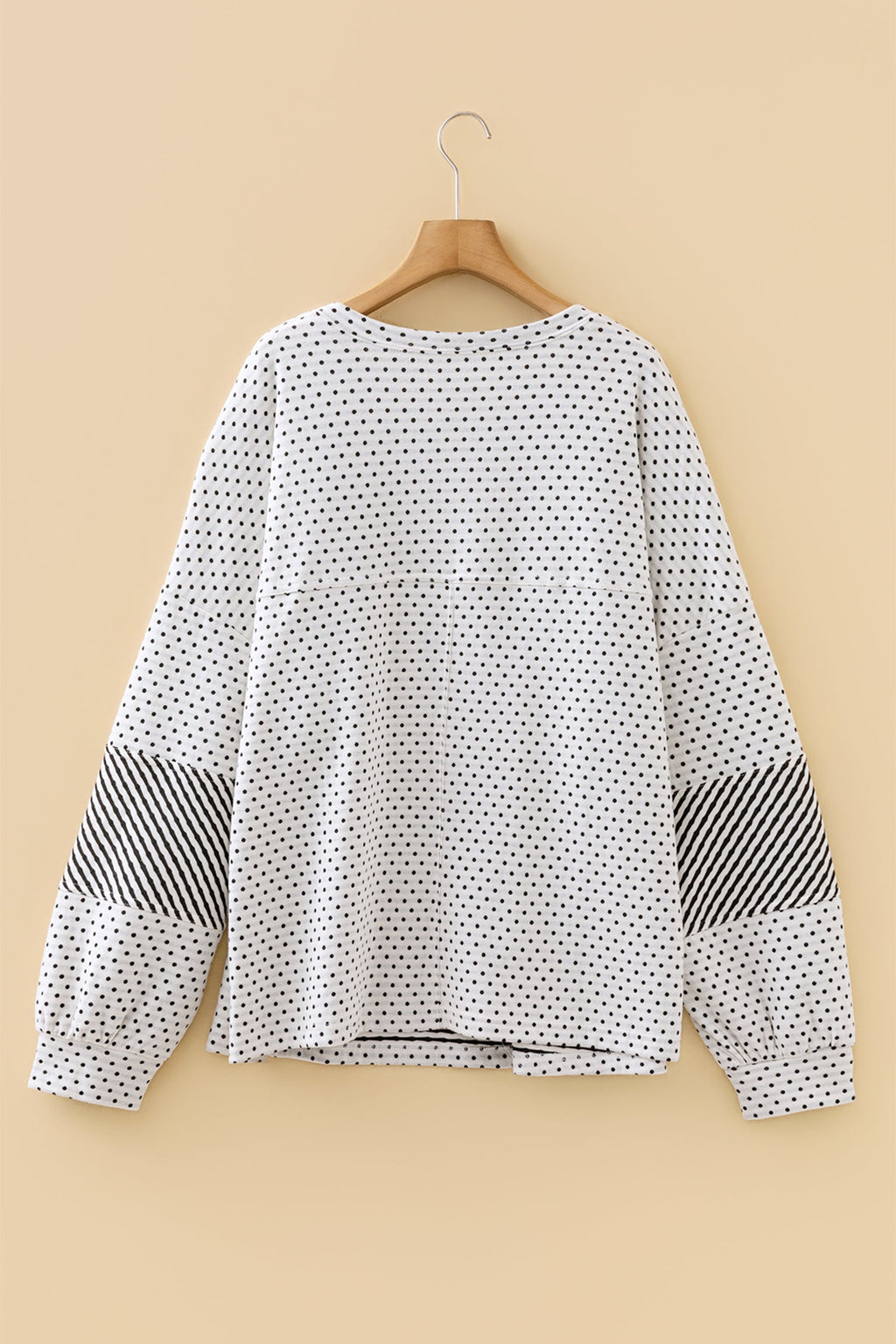 Plus Size Polka Dot Stripe Patchwork Henley Top