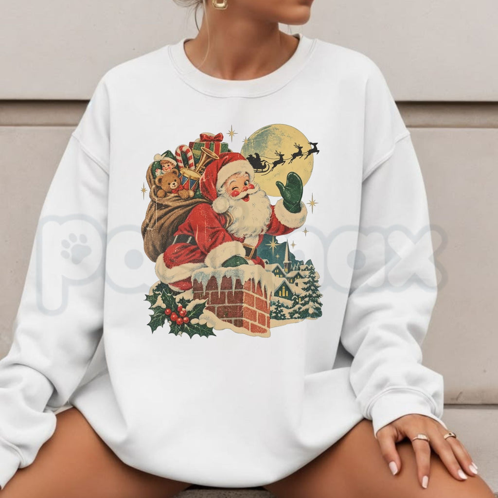 Vintage Santa Chimney Sweatshirt | Retro Reindeer Christmas Graphic Crewneck