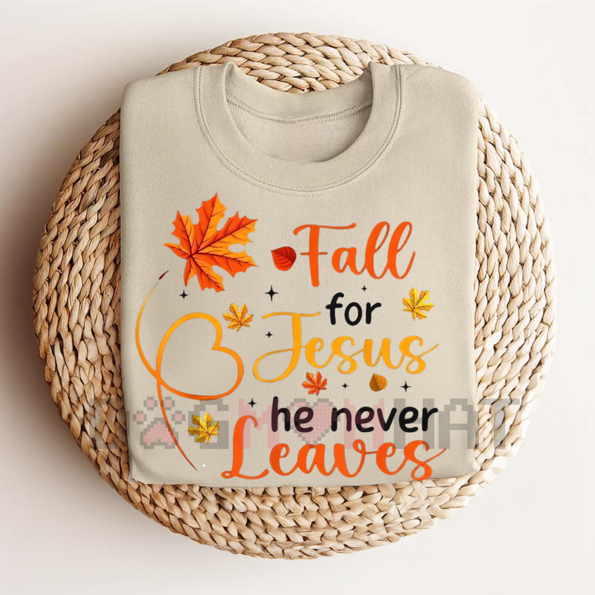 Fall For Jesus He Never Leaves T-Shirt – Autumn Christian Women's Tee