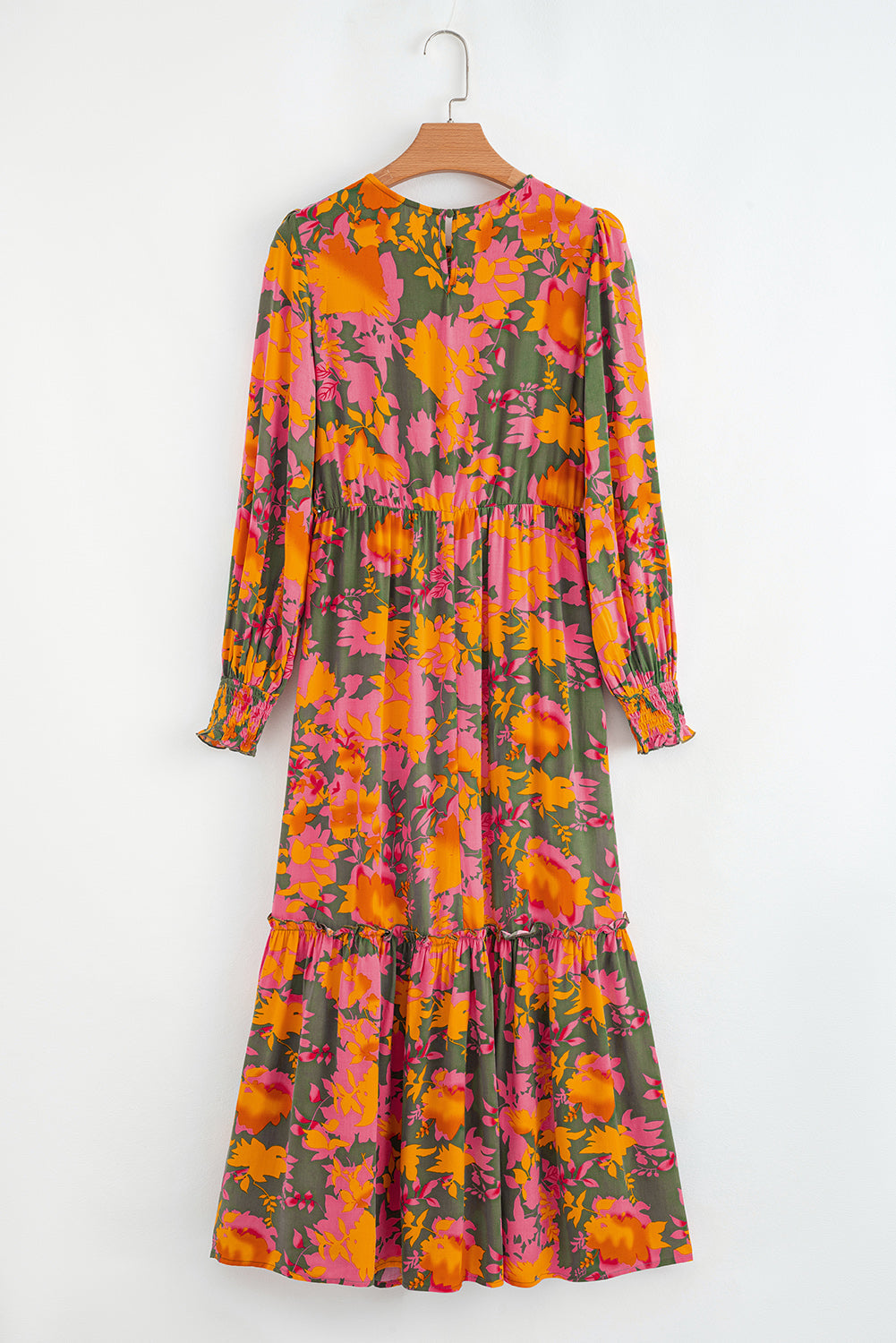 Floral Smocked Puff Sleeve Ruffle Maxi Dress
