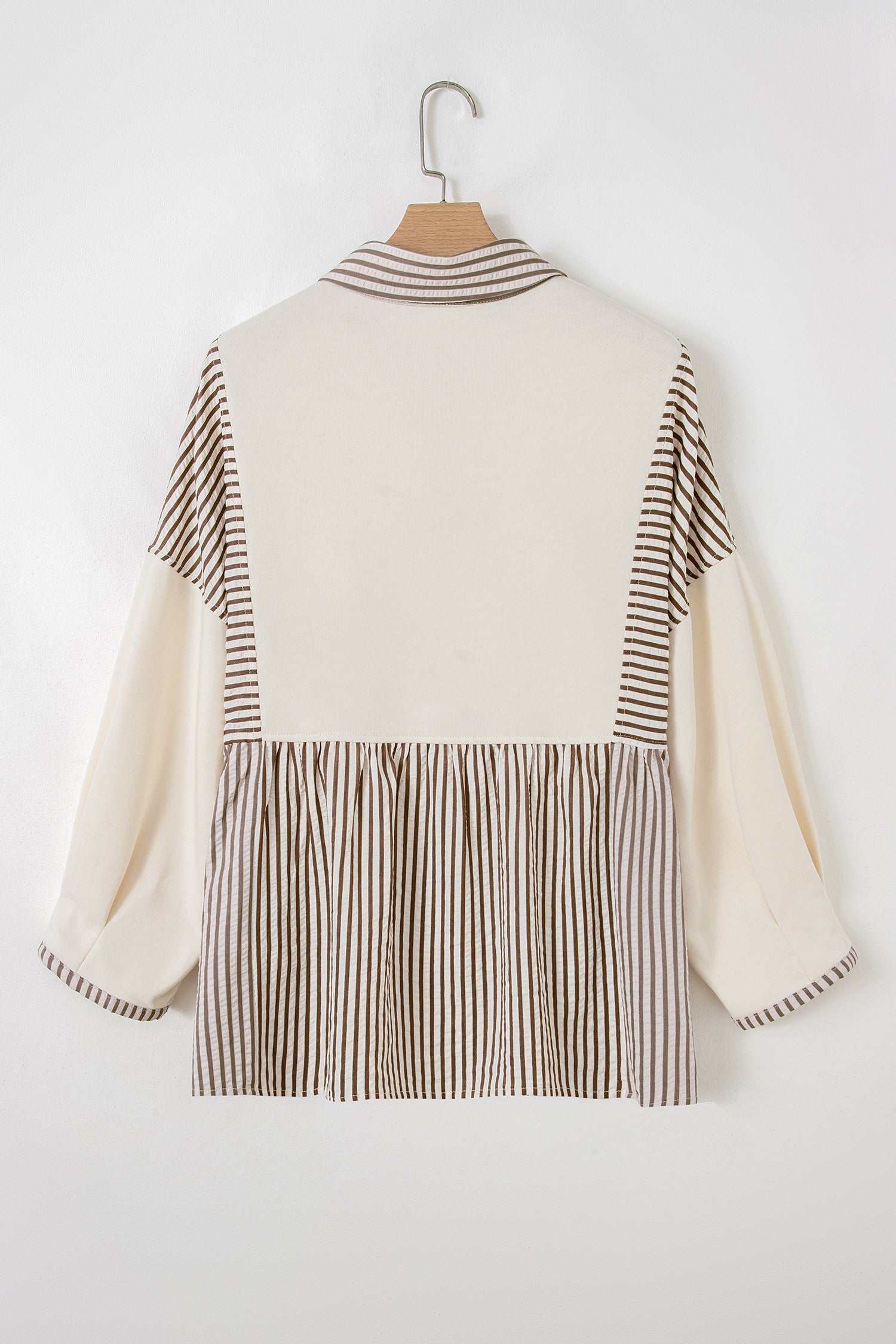 Plus Size Stripe Colorblock Patchwork Half-Button Blouse