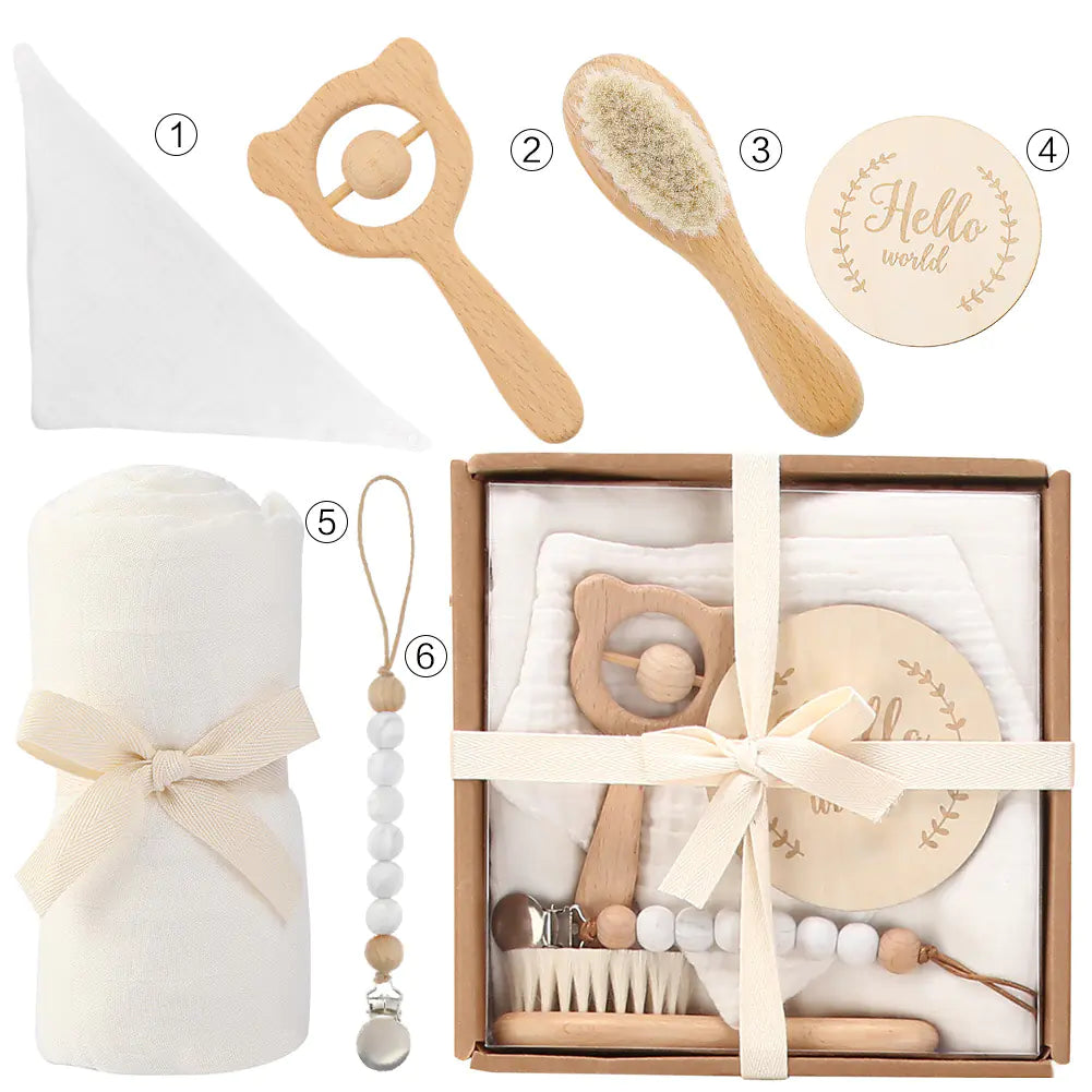 Newborn Gift Set: Bath Towel, Pacifier & Toys
