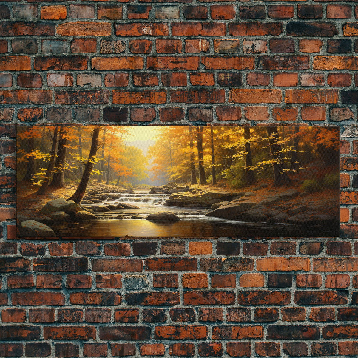 Watercolor Of An Autumn Stream, Framed Canvas Print, Watercolor Landscape Painting, Fall Centerpiece Art, Wall Decor