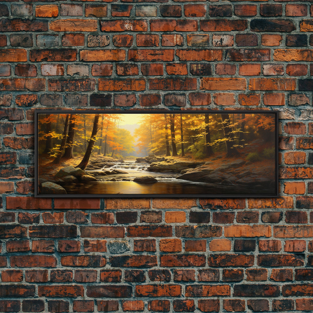Watercolor Of An Autumn Stream, Framed Canvas Print, Watercolor Landscape Painting, Fall Centerpiece Art, Wall Decor
