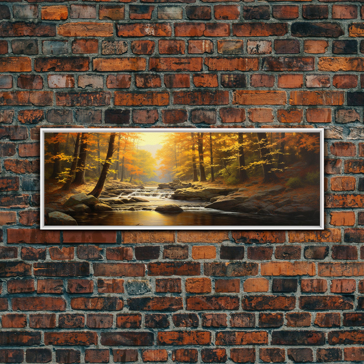 Watercolor Of An Autumn Stream, Framed Canvas Print, Watercolor Landscape Painting, Fall Centerpiece Art, Wall Decor