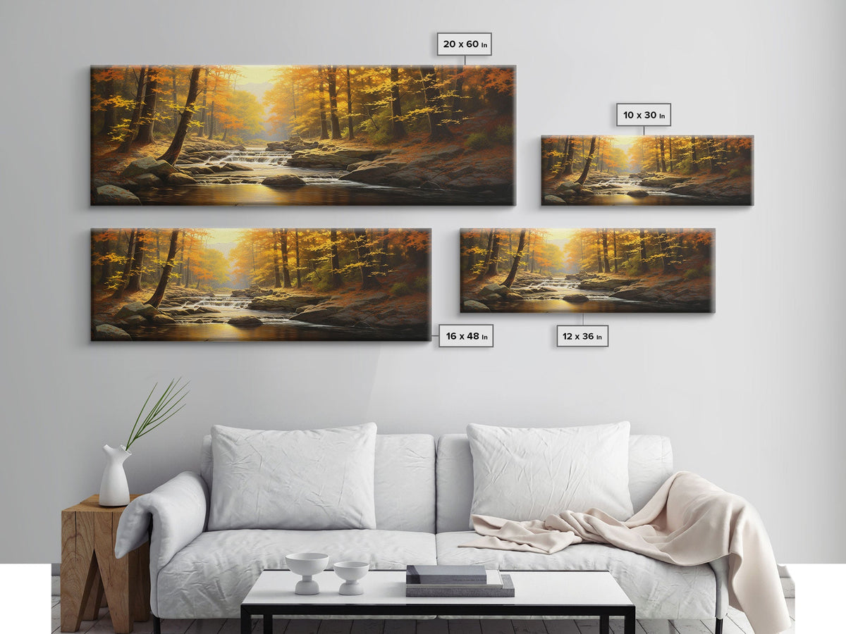 Watercolor Of An Autumn Stream, Framed Canvas Print, Watercolor Landscape Painting, Fall Centerpiece Art, Wall Decor