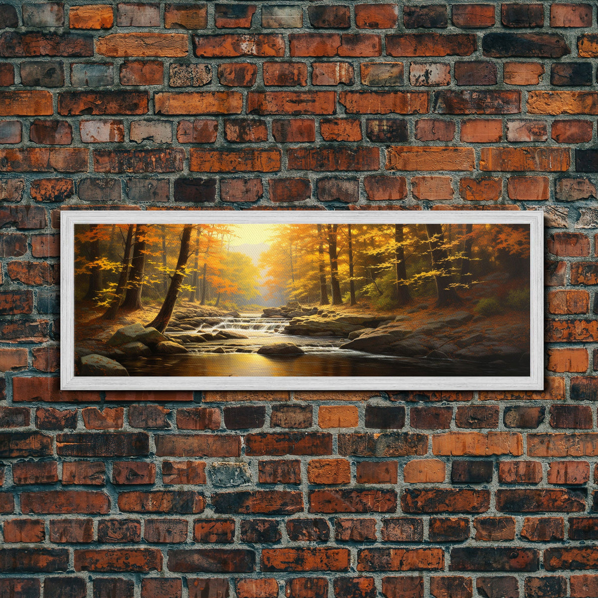 Watercolor Of An Autumn Stream, Framed Canvas Print, Watercolor Landscape Painting, Fall Centerpiece Art, Wall Decor