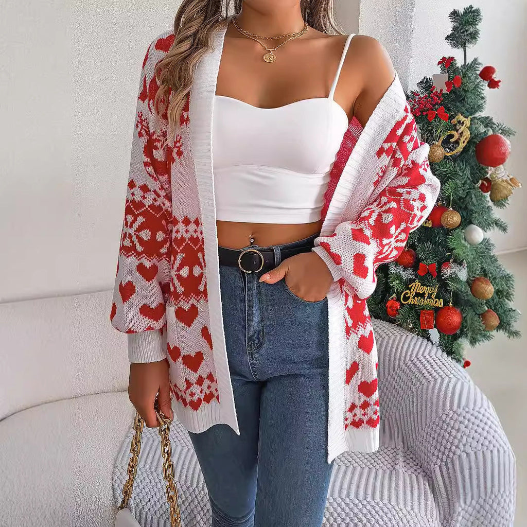 Women's Christmas Deer Print Cardigan Sweater