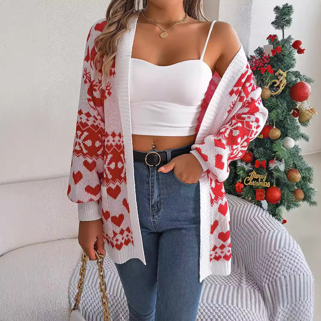 Women's Christmas Deer Print Cardigan Sweater