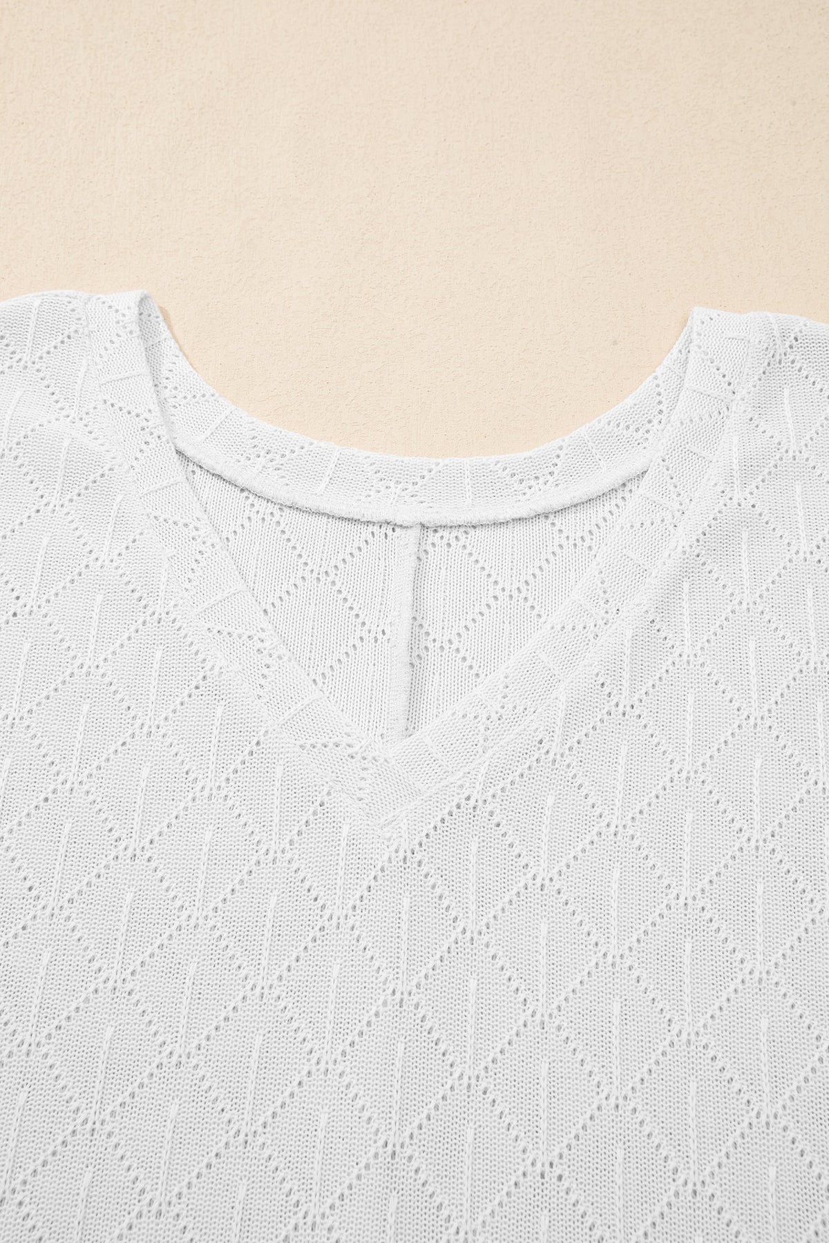Plus Size Solid Pointelle Knit Rhombus V-Neck Top