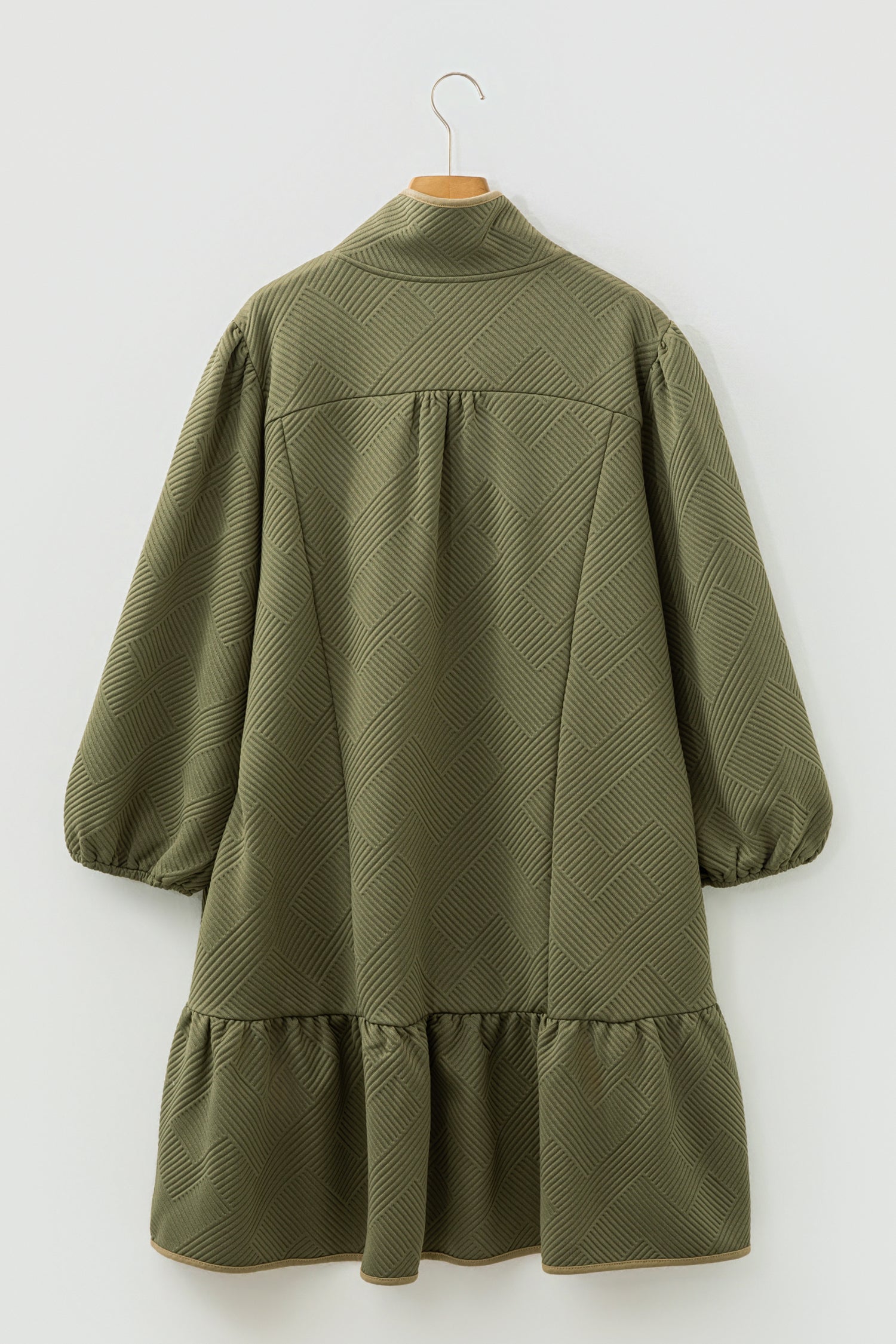 Plus Size Textured Contrast Trim Half Zip Dress