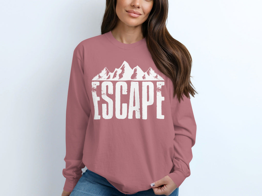 Escape to Nature with Mountain Graphic Art Long Sleeve T-Shirt