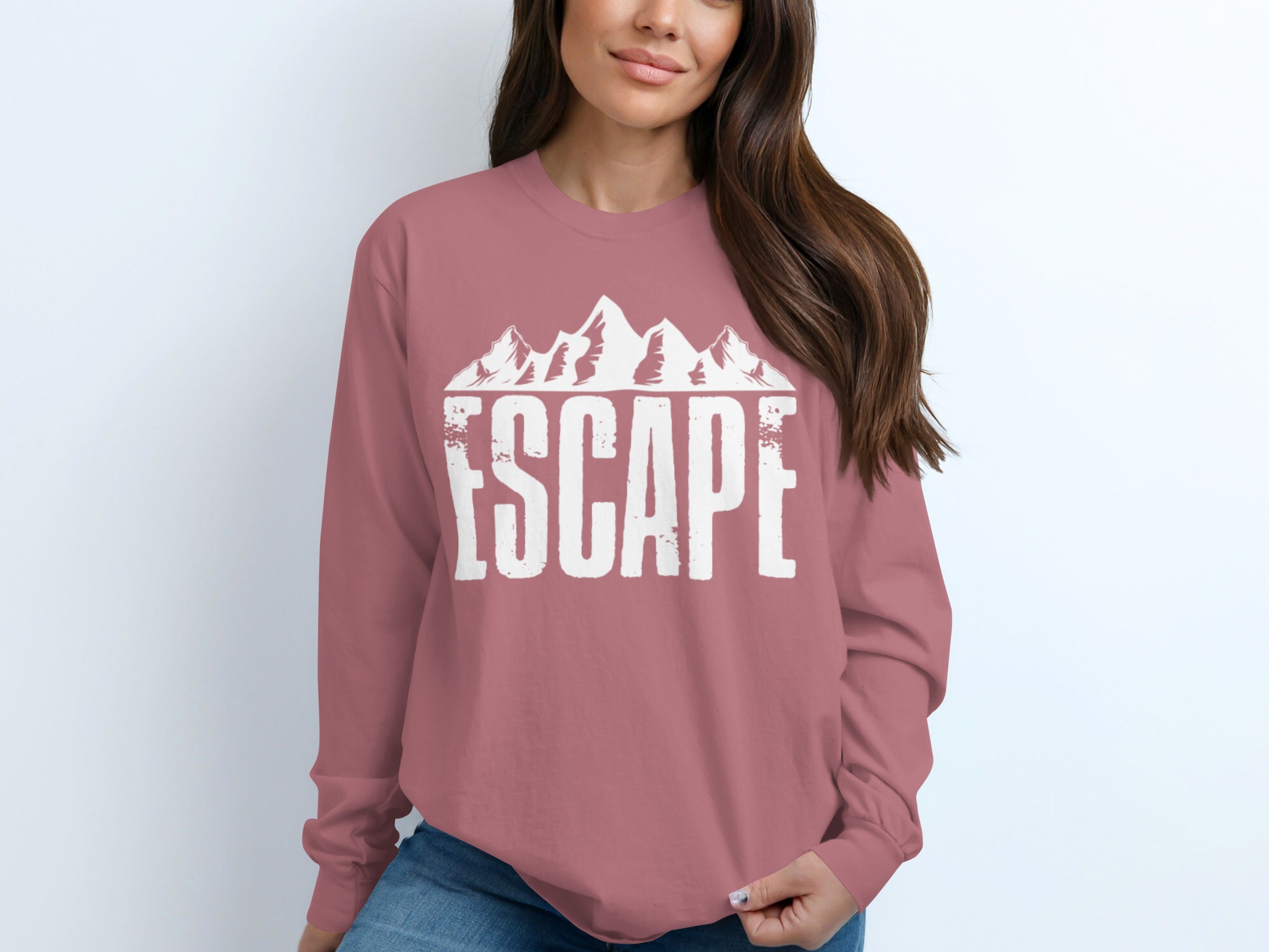Escape to Nature with Mountain Graphic Art Long Sleeve T-Shirt