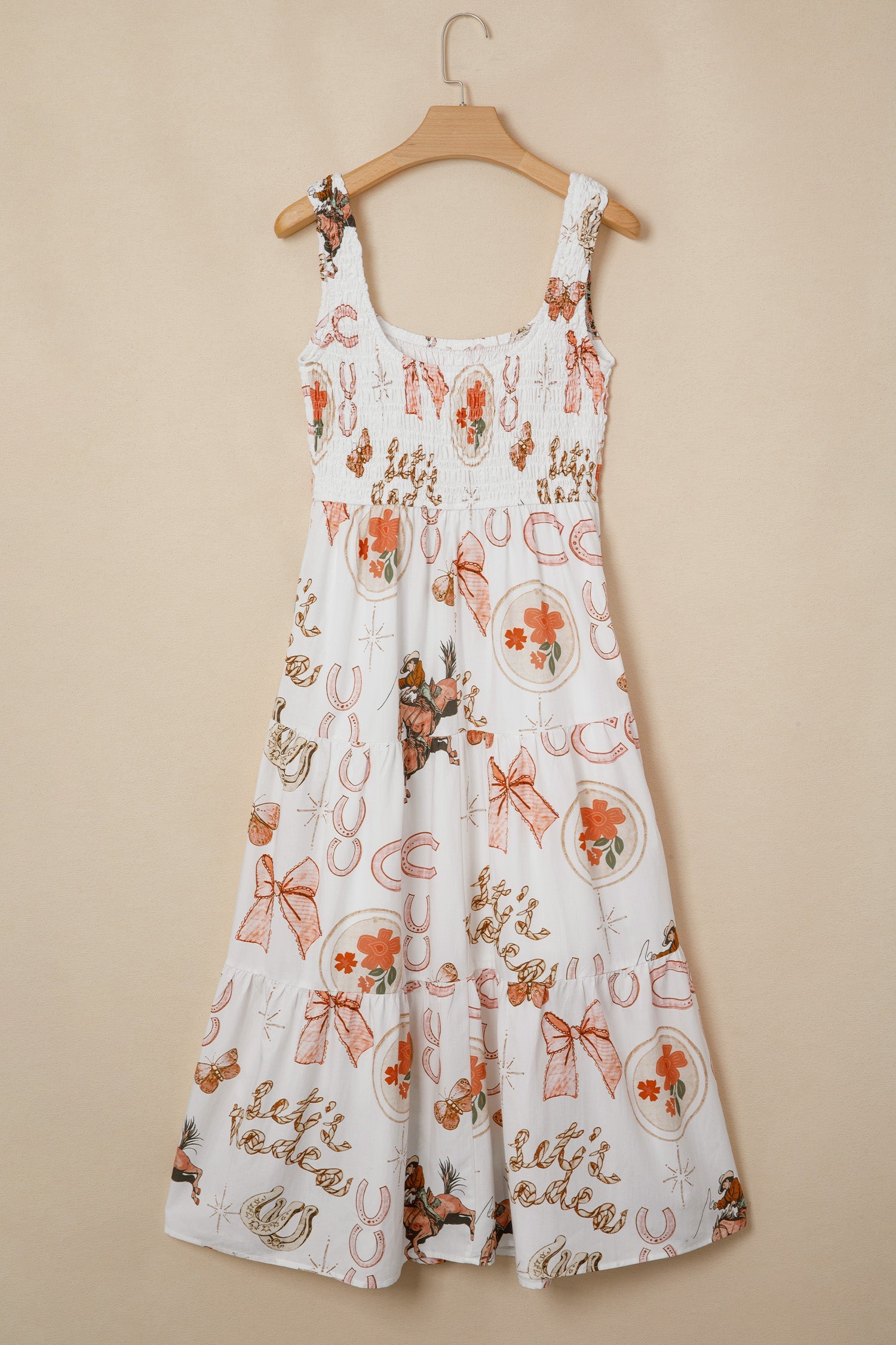 Western Horseshoe Smocked Sleeveless Midi Dress