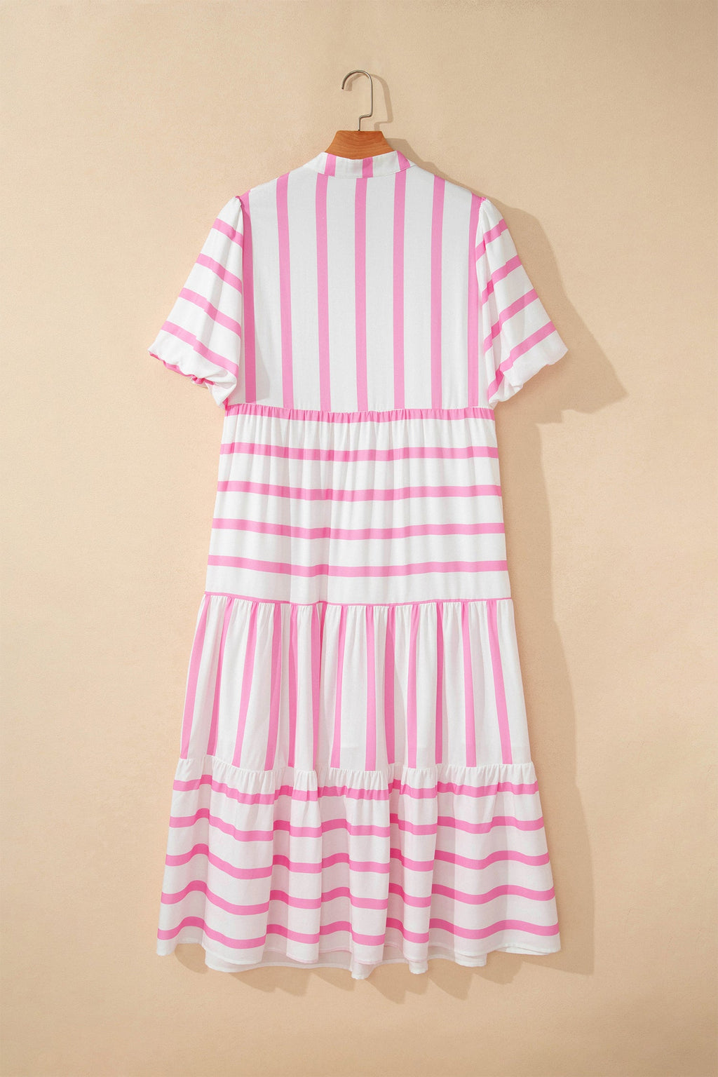 Plus Size Stripe V-Neck Tiered Maxi Dress