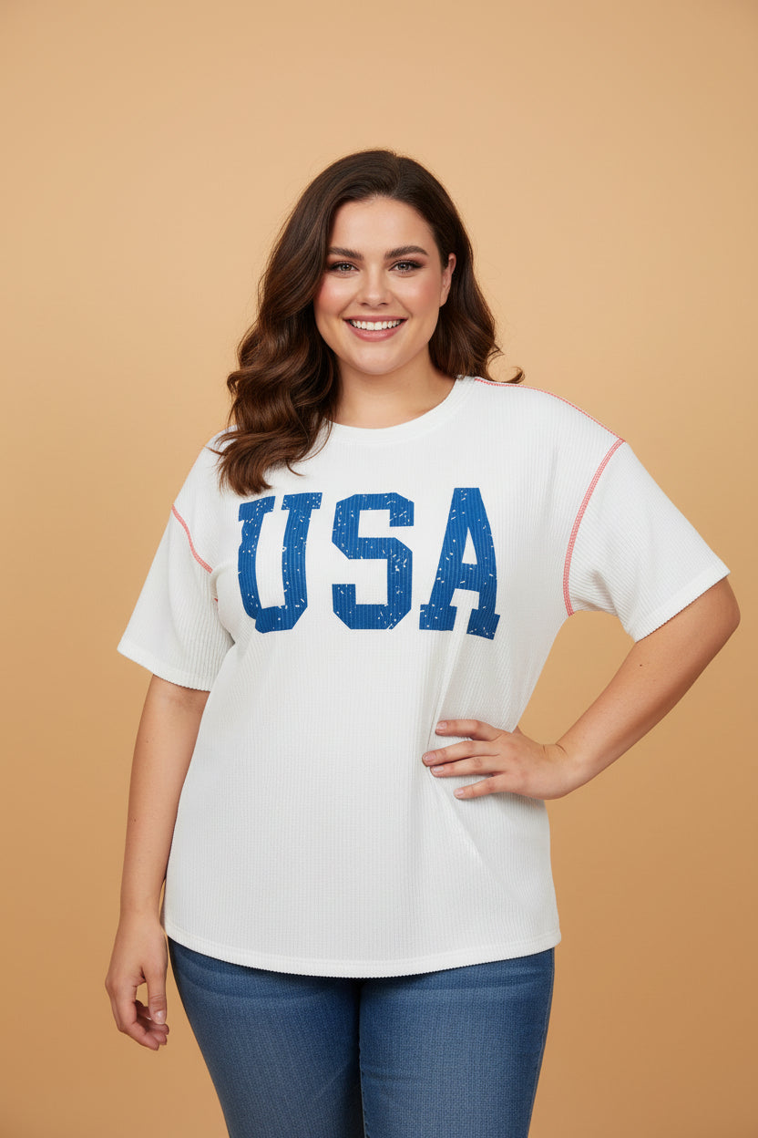 Plus Size USA Corded Knit Graphic T-Shirt