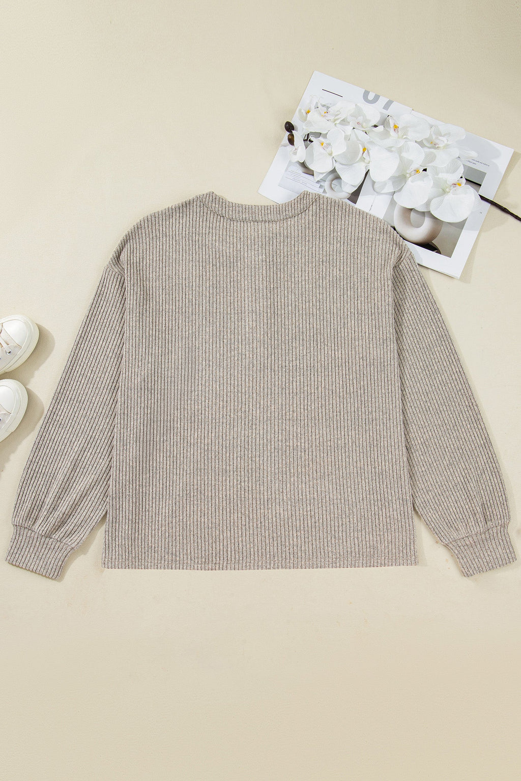 Plus Size Ribbed Knit Kangaroo Pocket Henley Top