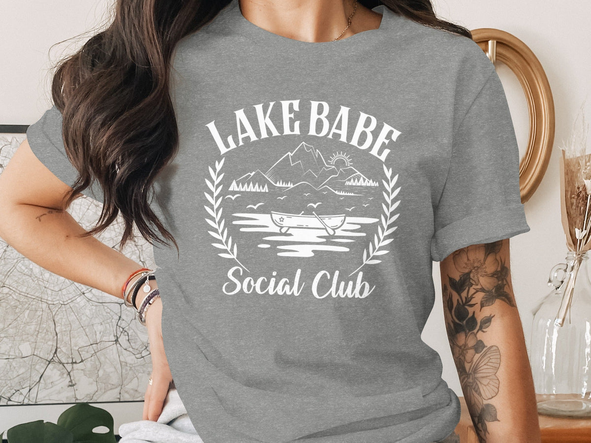 Lake Babe Social Club Mountains and Boat Graphic T-Shirt