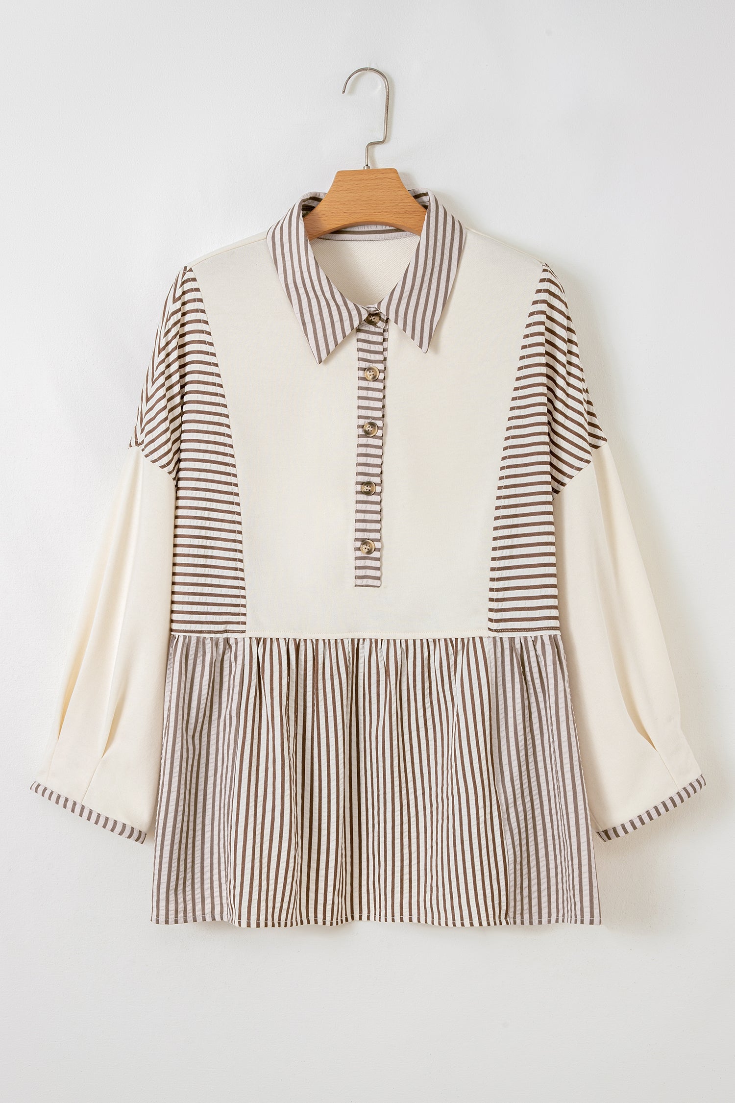 Plus Size Stripe Colorblock Patchwork Half-Button Blouse