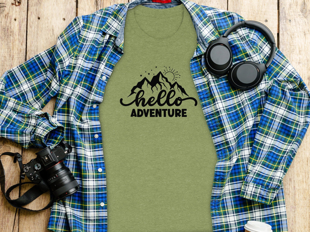 Hello Adventure Mountain Graphic Outdoorsy Scene T-Shirt