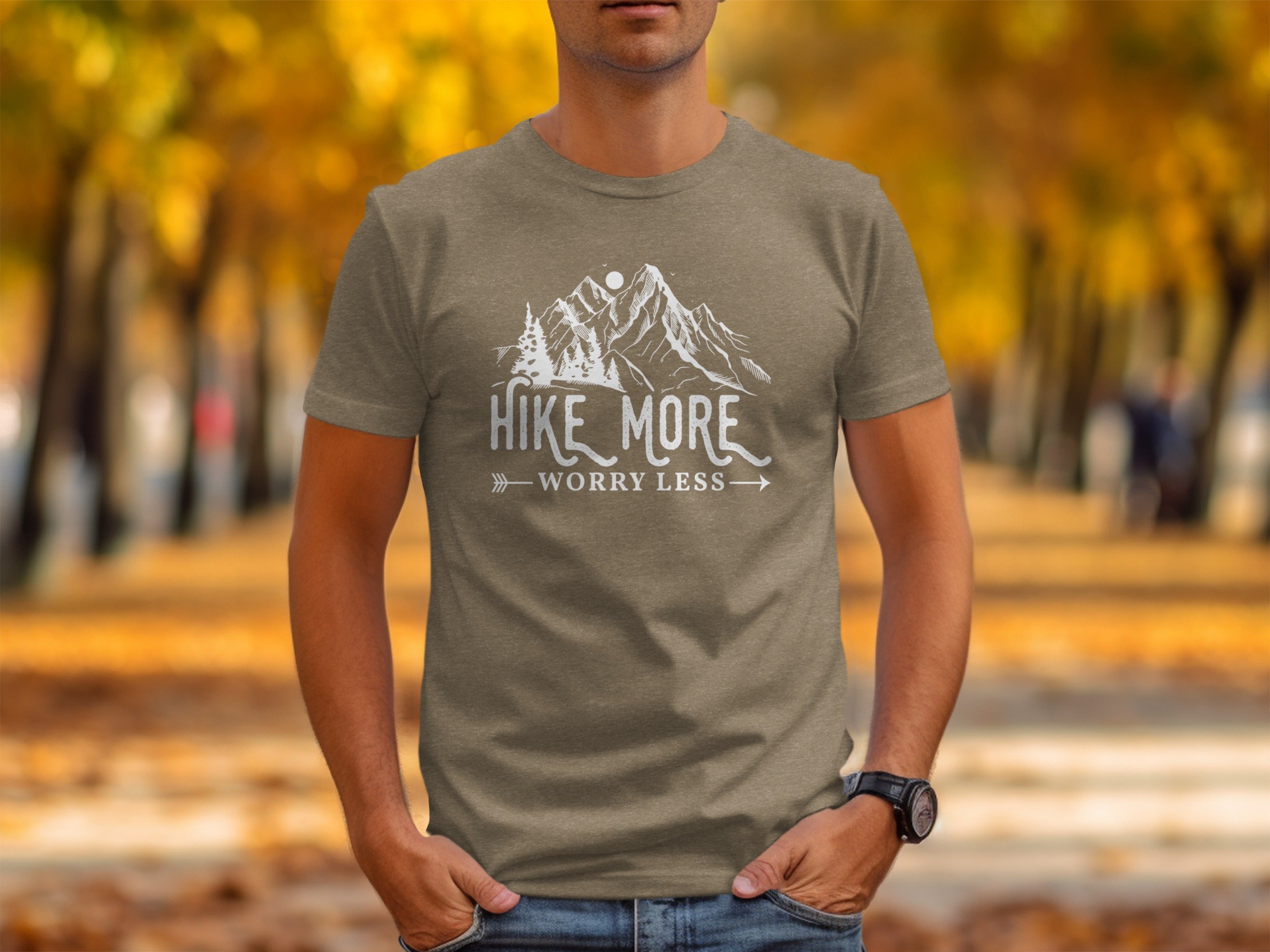 Hike More Worry Less Mountains Graphic Image T-Shirt