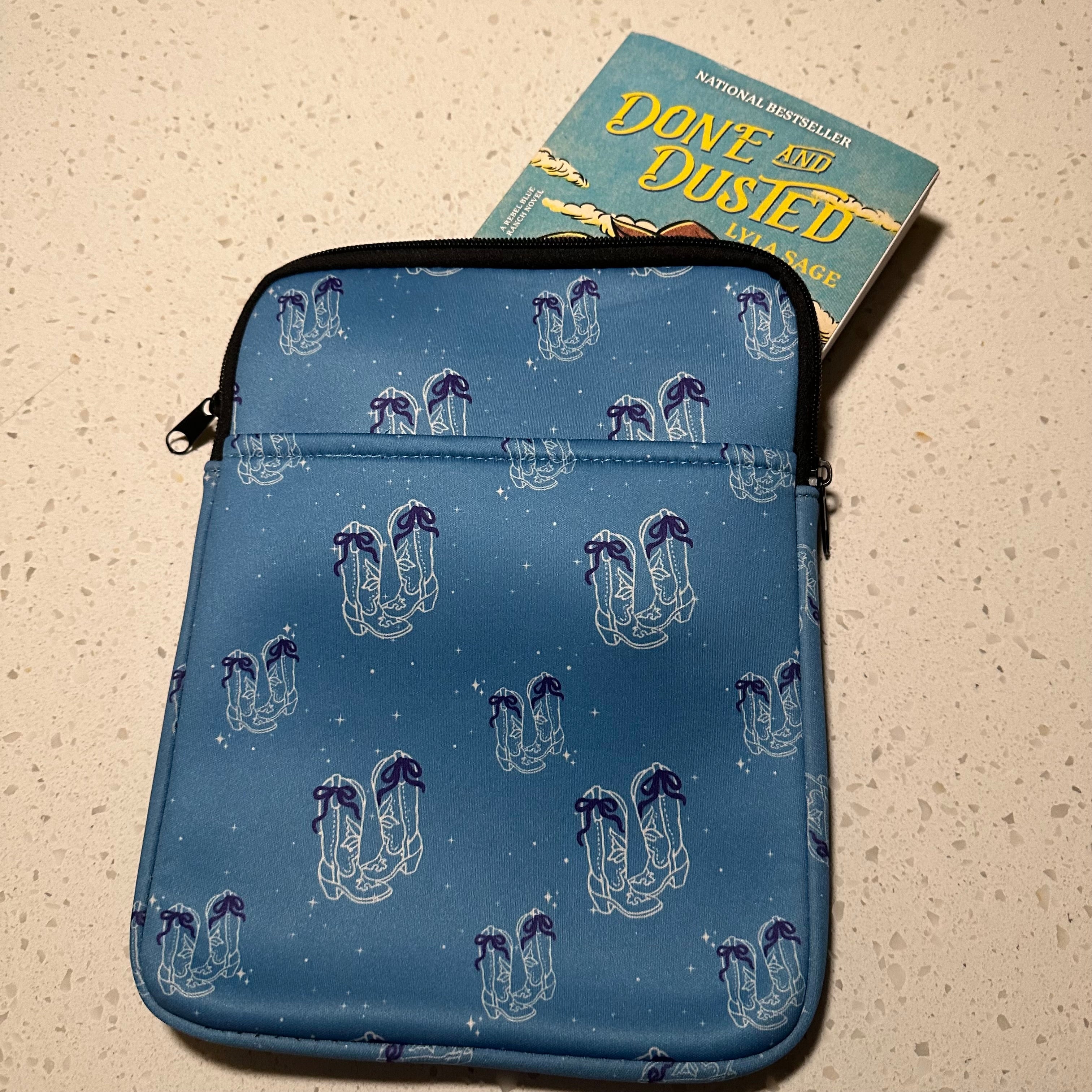 Book Sleeve | Tablet Sleeve | Blue Bow Boots Western Cover