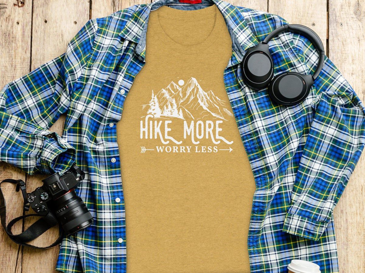 Hike More Worry Less Mountains Graphic Image T-Shirt