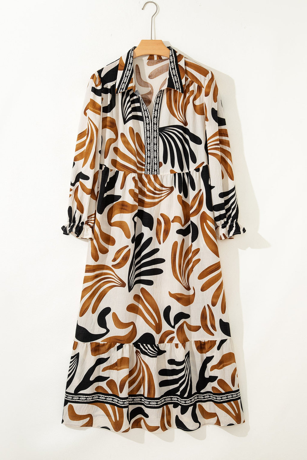 Plus Size Boho Abstract Long Sleeve Maxi Dress