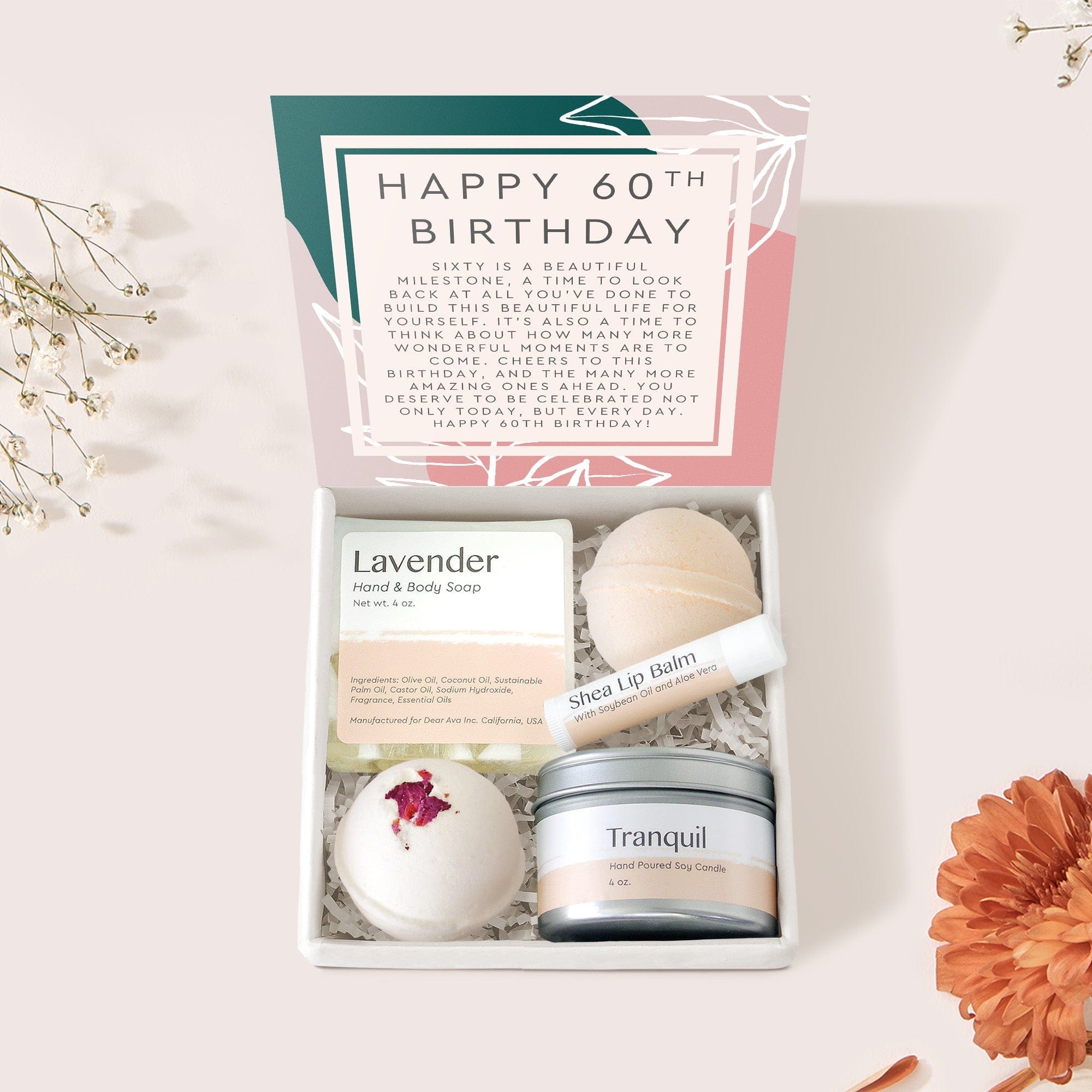 60th Birthday Compass Necklace Spa Gift Box Set