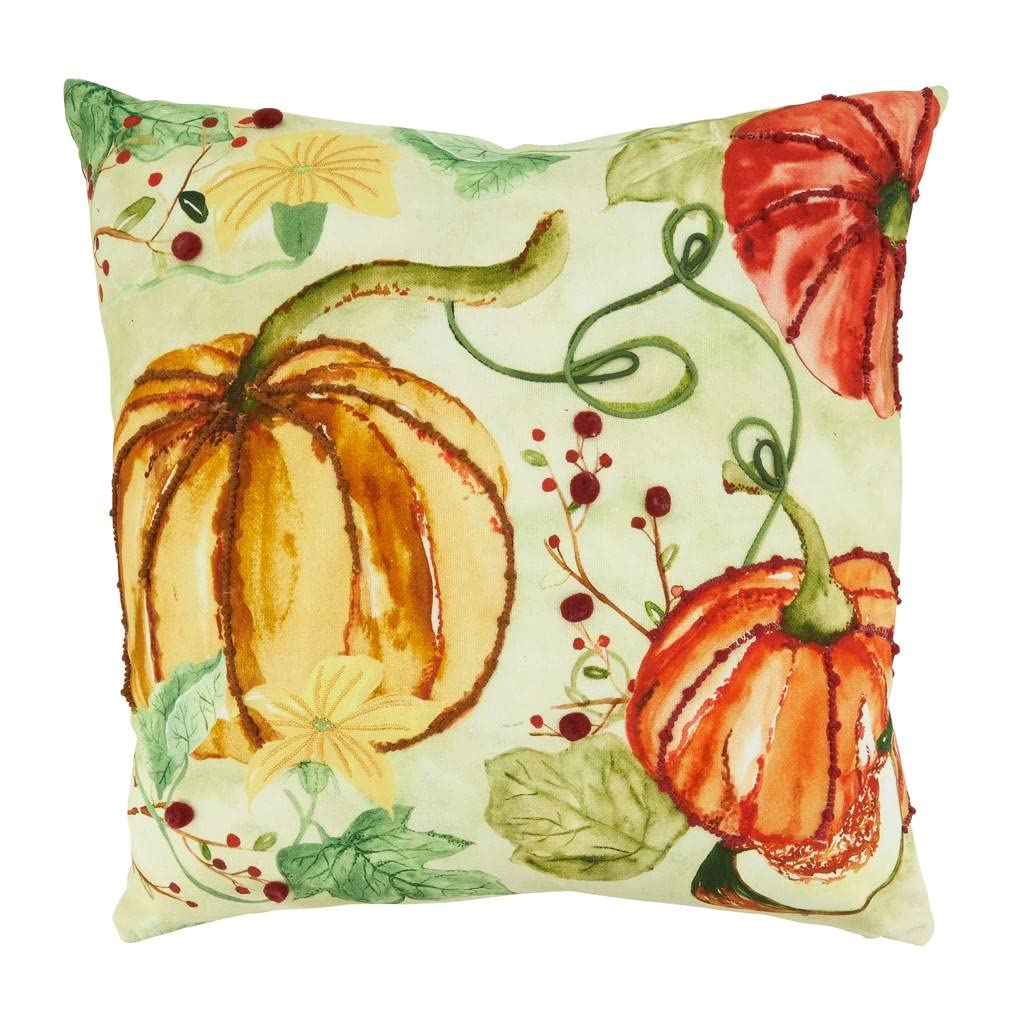 Fennco Styles Harvest Pumpkins Decorative Throw Pillow Cover 18" W x 18" L – Multicolored Cushion Case for Thanksgiving, Fall Festivals, Home, Couch, Bedroom, Office Décor and Special Occasion